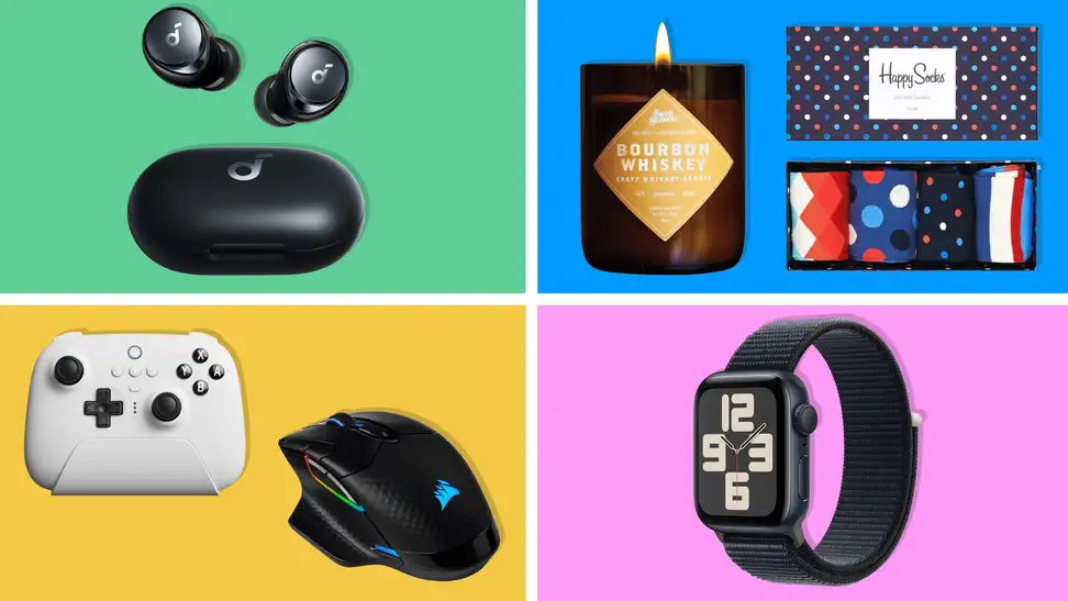 A selection of the best stocking stuffers for men including in-ear Anker headphones, gamer gear, Swag Brewery snacks, and more.