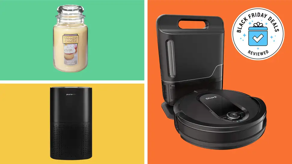 Three home products with the Black Friday Deals Reviewed badge in front of colored backgrounds.