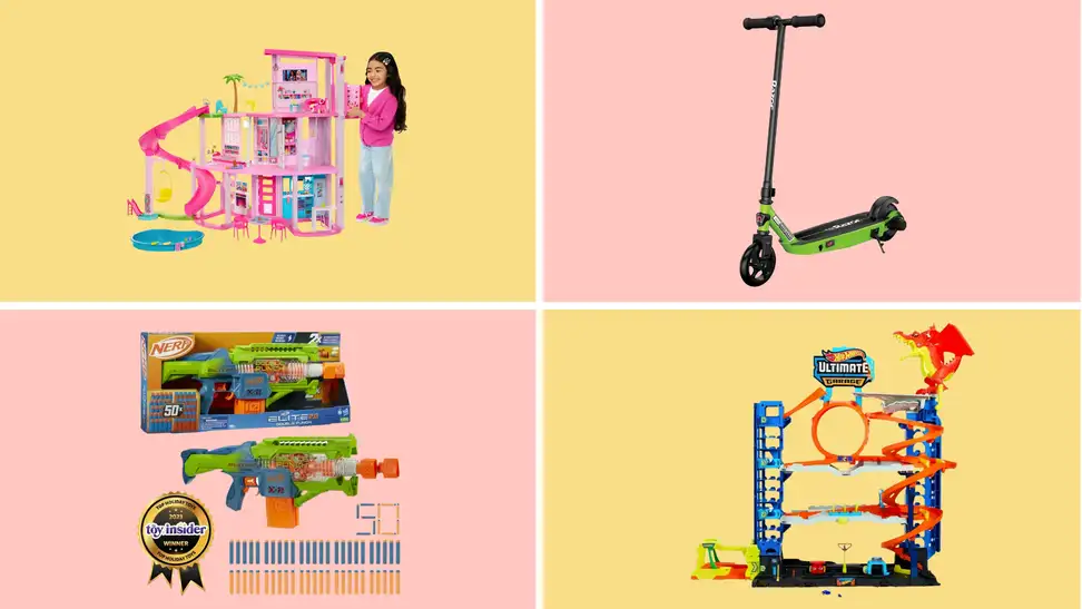 Barbie Dream House, Razor scooter, Nerf gun, Hot Wheels track