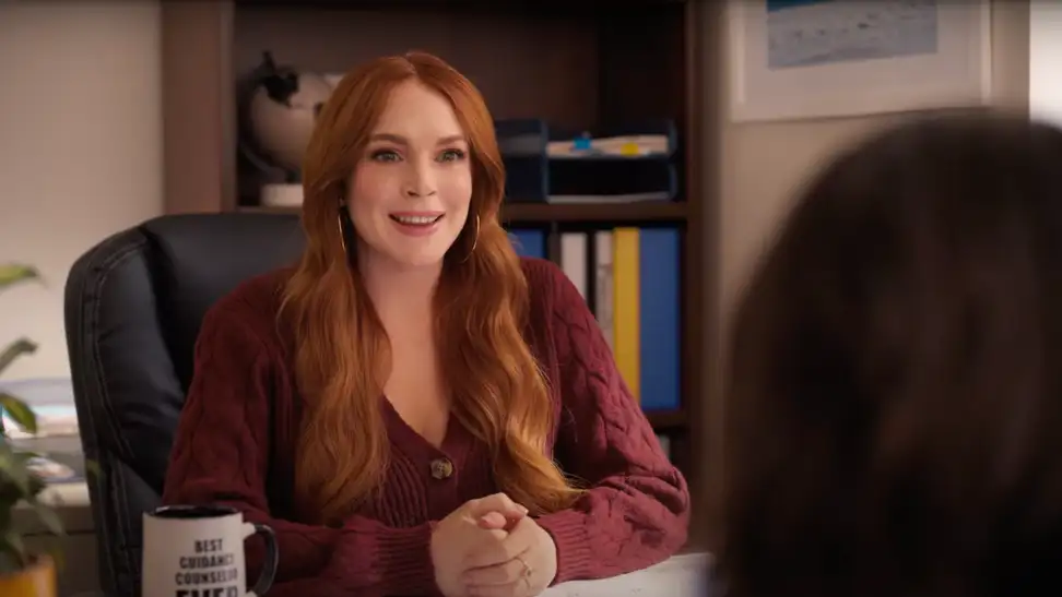 Lindsey Lohan as guidance counselor Cady Heron in Walmart's Mean Girls commercial