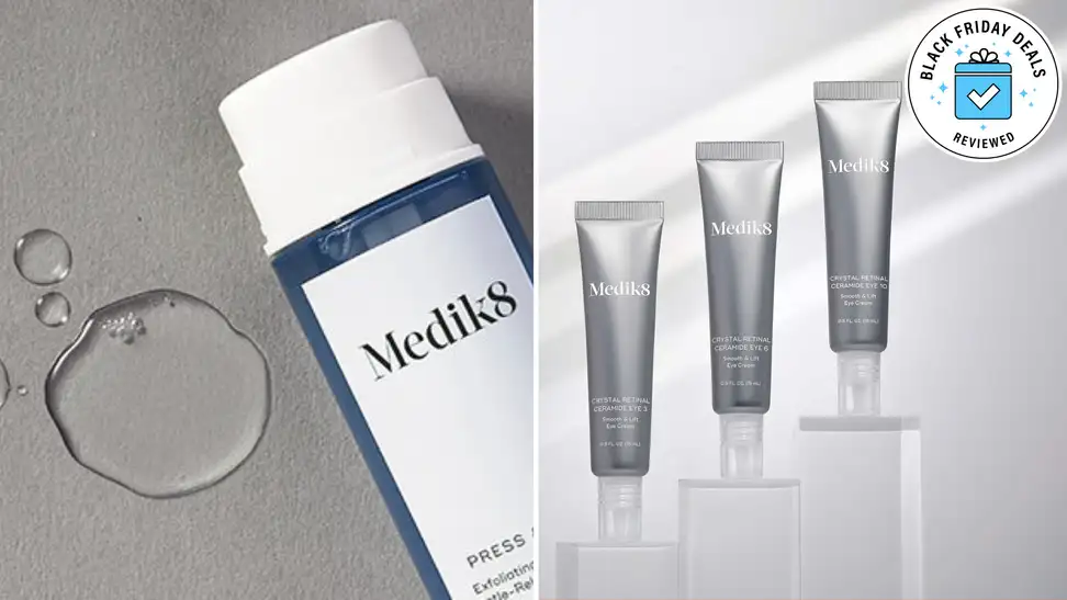 A collage of Medik8 skincare products with a Black Friday badge in the corner.