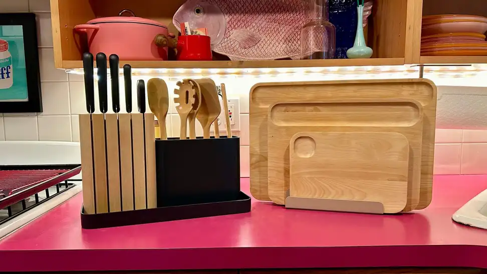 The Caraway Prepware sitting atop a table.