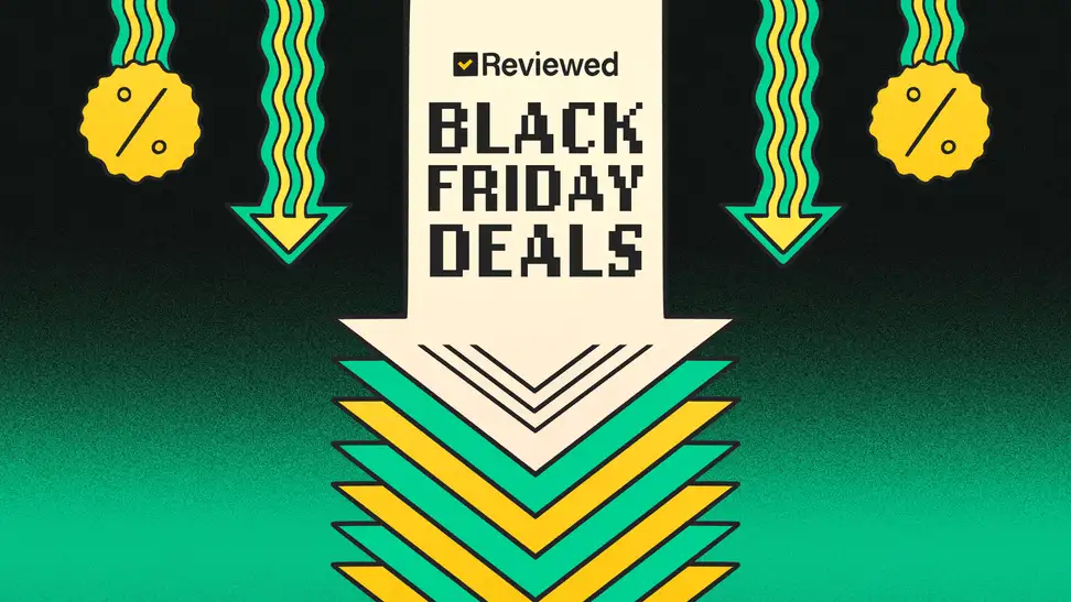 A graphic with the words Black Friday deals in the center with discount symbols all around.