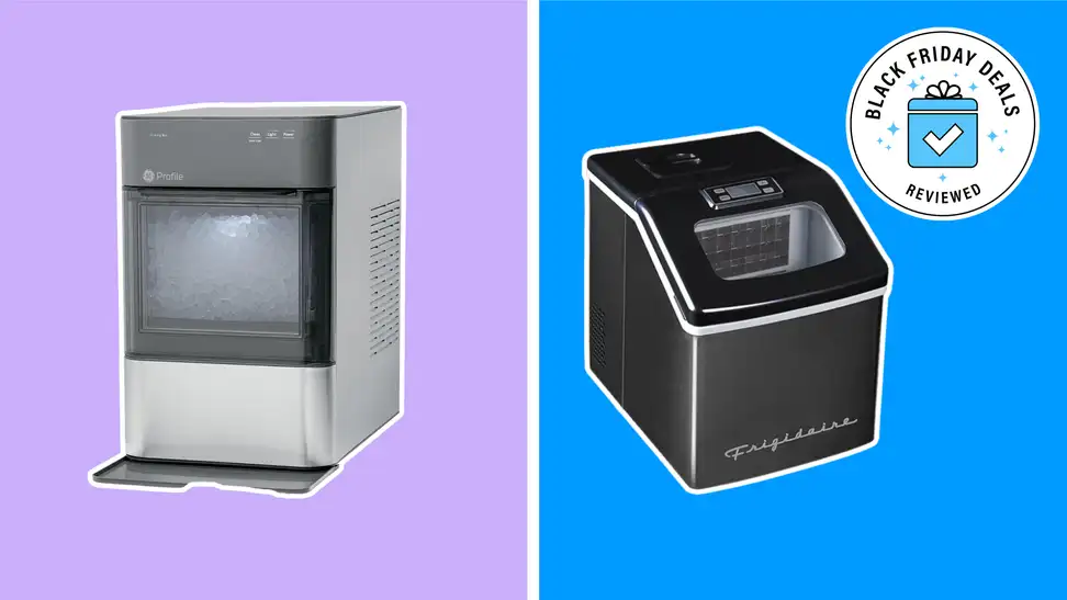 Two icemakers on a purple and blue background.