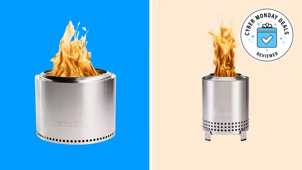 On the left a Solo Stove Bonfire 2.0 and on the right the Solo Stove Mesa tabletop firepit.