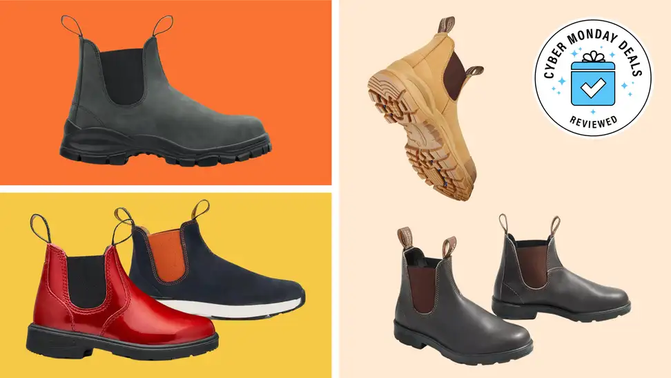 A variety of Blundstone boots on display as part of a Cyber Monday sale.