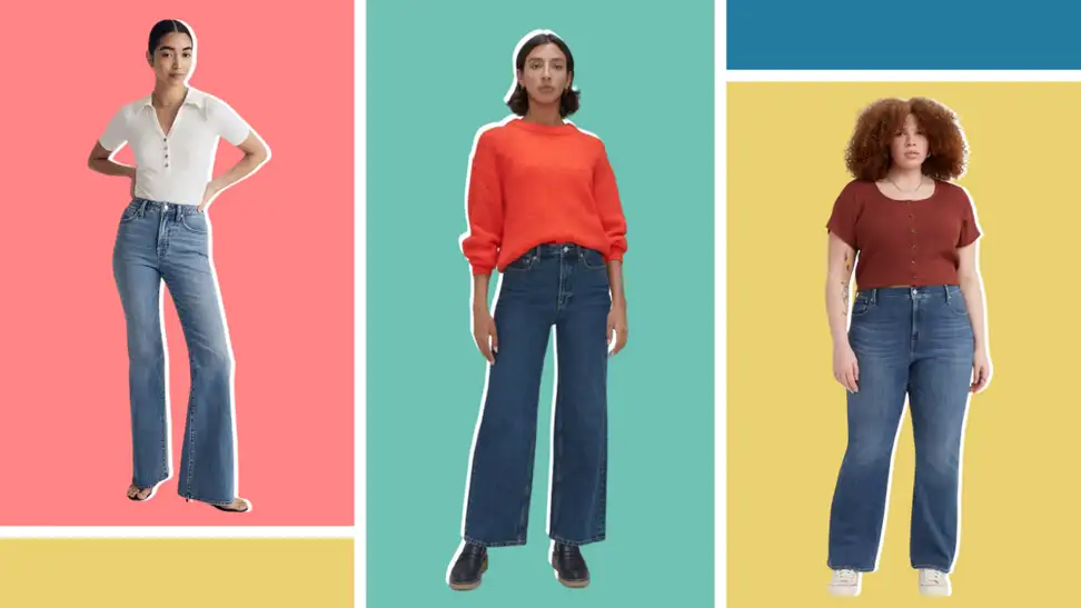 Women wearing various flare jeans.