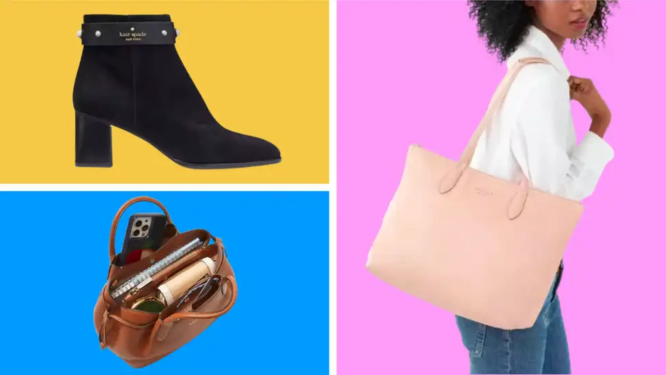 A colorful collage with purses, satchels, and more.