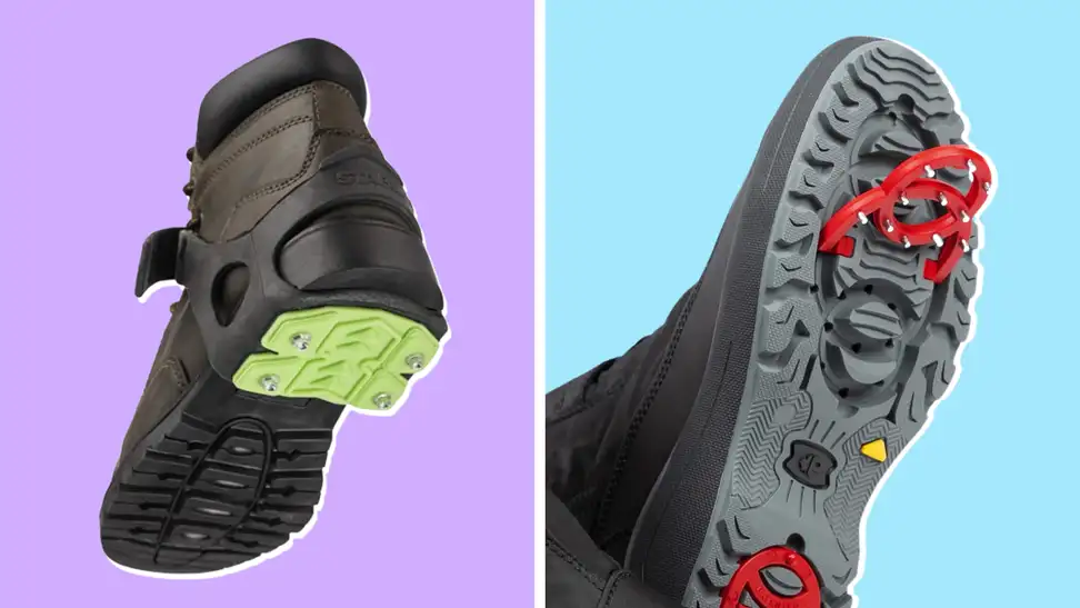 The bottom of the STABILicers Heel Traction Cleats for outdoor activities and flip down cleats on Parjar boot