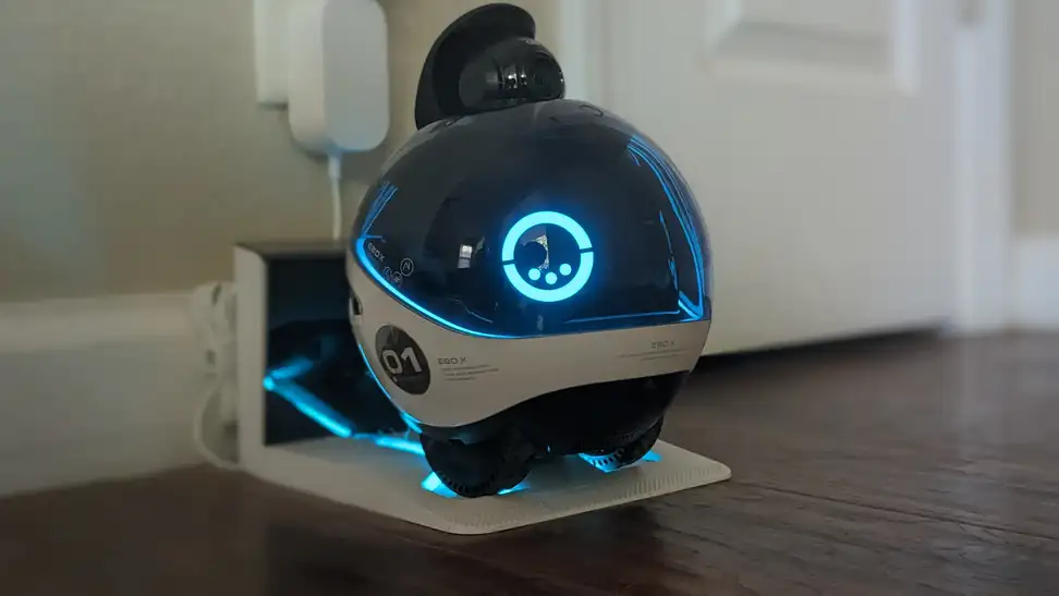Enabot Ebo X smart robot sits on a charging dock