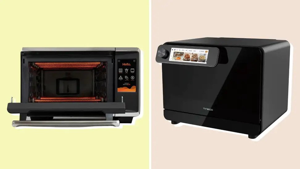 Macrowave and Tineco smart oven on colorful background