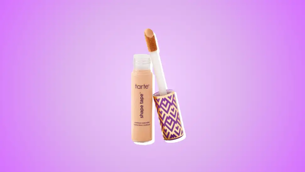 Photo of Tarte Shape Tape Concealer against a purple background.