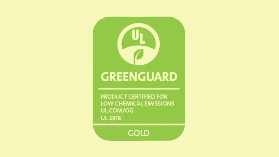 The UL Solutions Greenguard Gold logo appears on a yellow background.