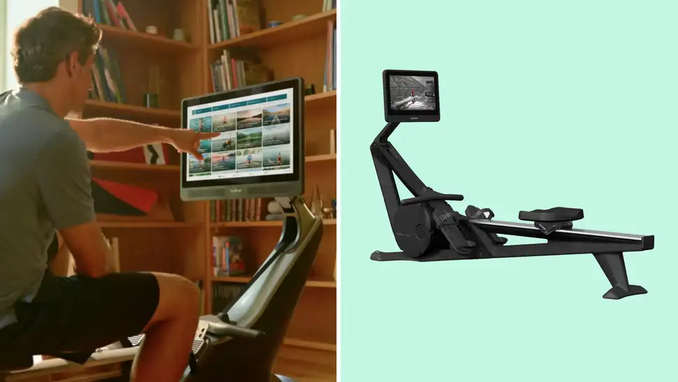 A collage with Hydrow Wave and Hydrow Rower rowing machines.