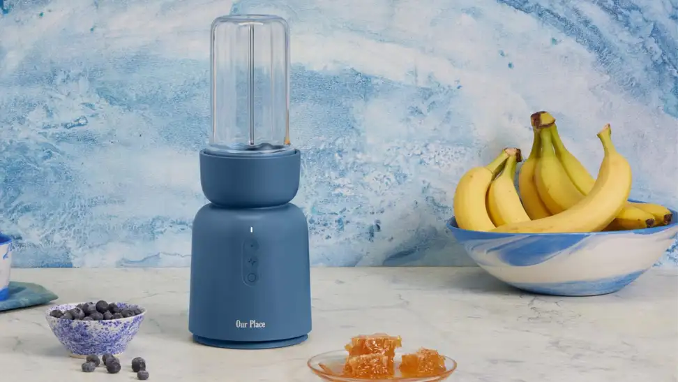 Splendor blender on a kitchen counter surrounded by fruits