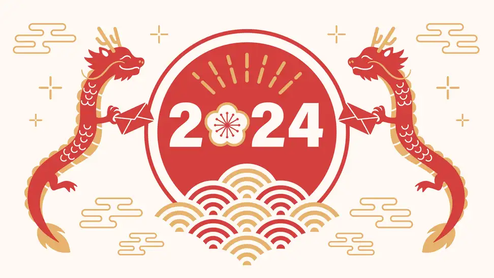 Gold and red images of dragons