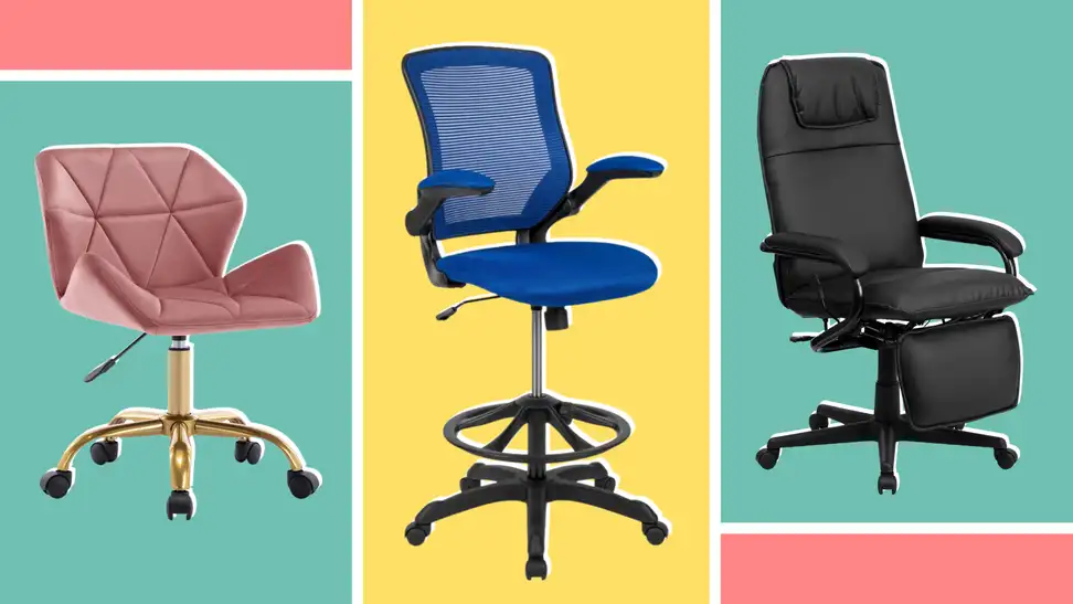 Photo collage three different office chairs for those with ADHD.