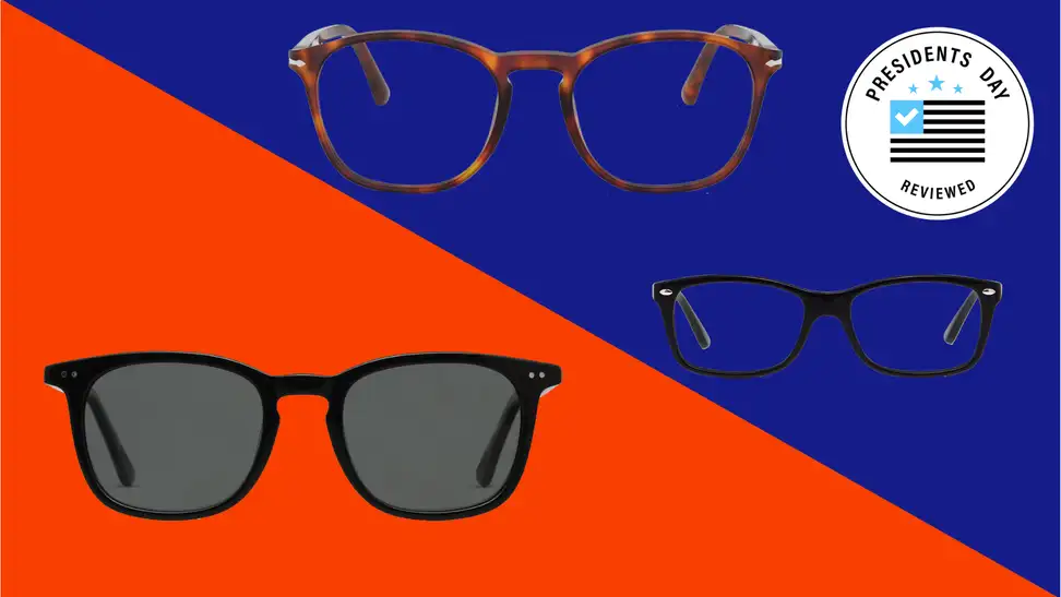 A Presidents Day collage with multiple pairs of glasses from GlassesUSA.