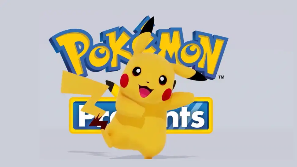 Pikachu in front of Pokémon Presents logo
