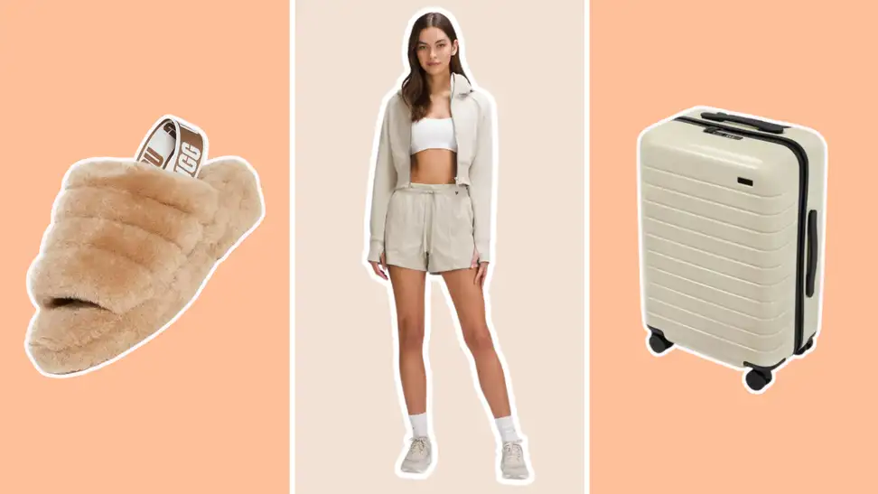 A selection of best gifts for girlfriends including Ugg slippers, lululemon clothing and Away luggage