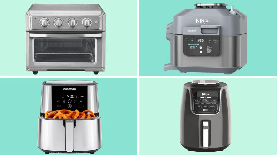 Collage of the Cuisinart Air Fryer Convection Toaster Oven, the Ninja SF301 Speedi Rapid Cooker & Air Fryer, the Chefman TurboFry Touch Air Fryer and the Ninja AF161 Max XL Air Fryer.