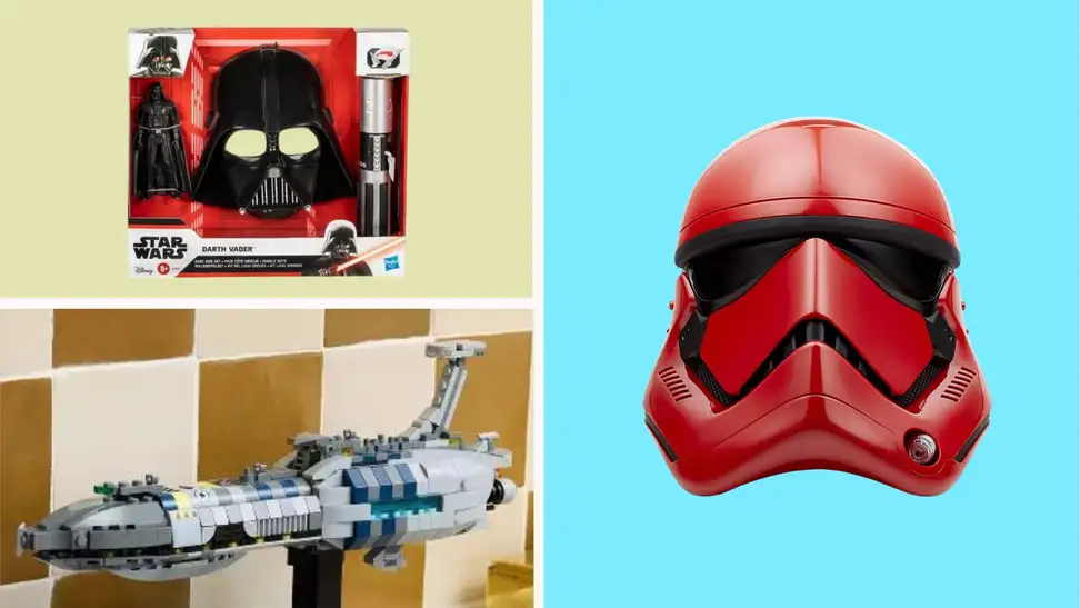 A collection of Star Wars accessories from Target in front of various backgrounds.