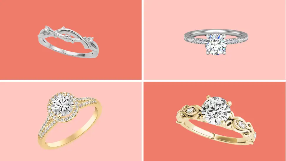 Vine, solitaire, halo, and vintage style engagement rings.