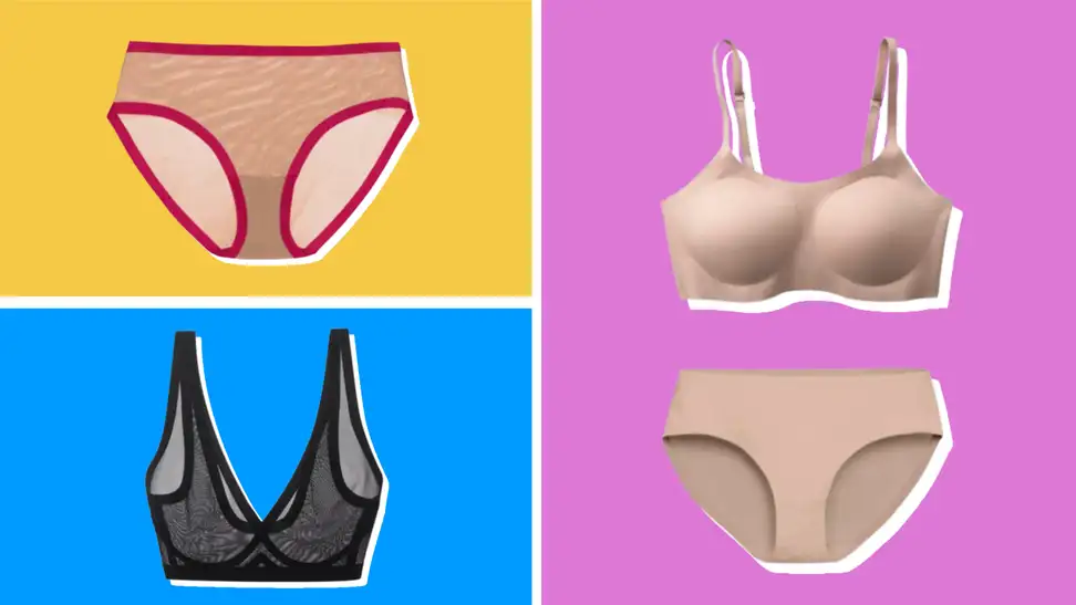 Various EBY products in front of colored backgrounds.