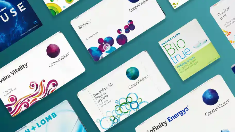 contact lens boxes on green background