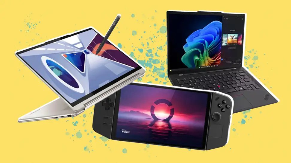 A collage featuring a few Lenovo products.
