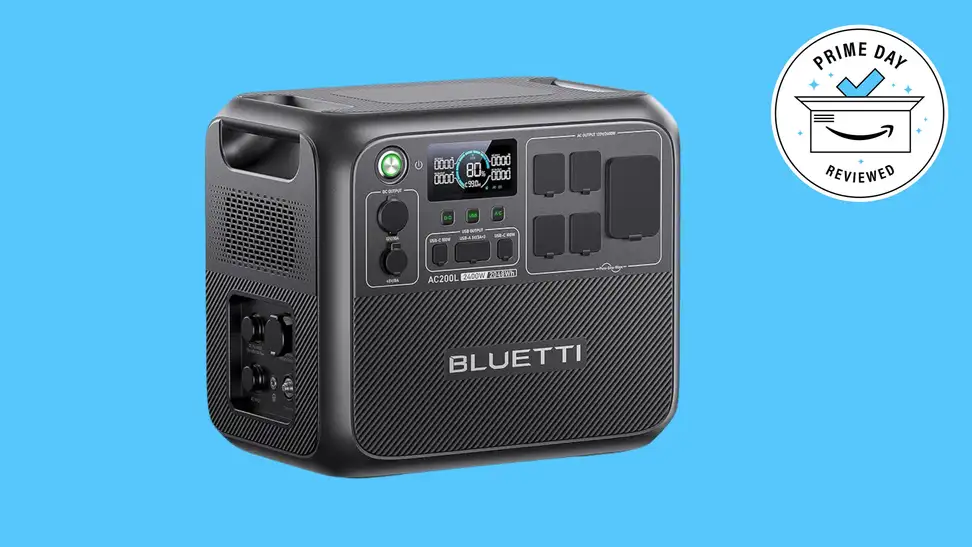 black portable generator on blue background