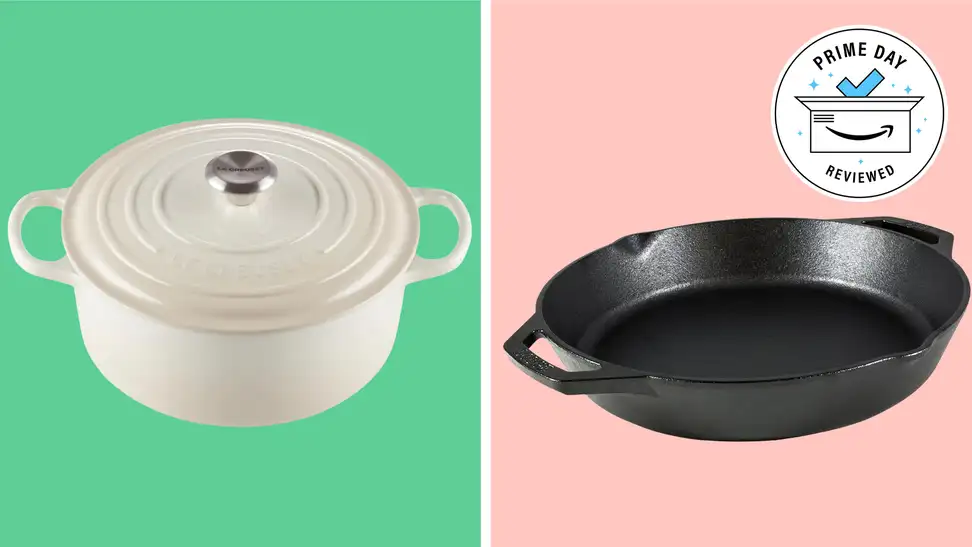 A Dutch oven from Le Creuset and a cast iron skillet from Lodge.