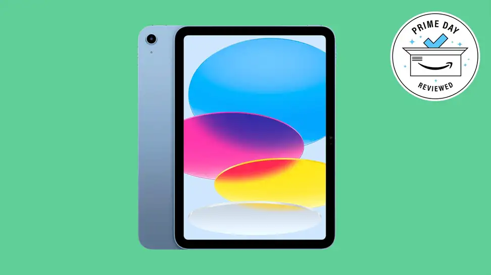 A 10th generation iPad on a green colored background