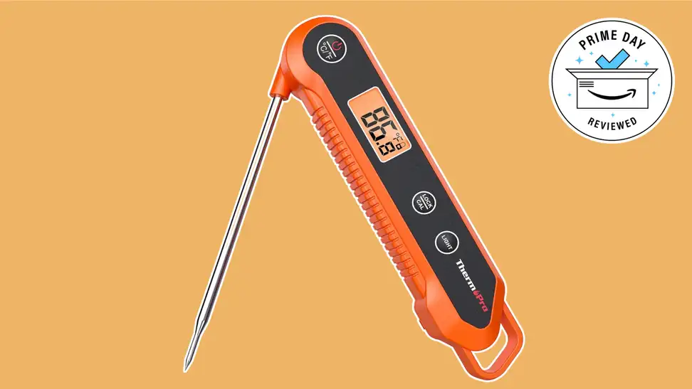 ThermoPro digital meat thermometer on yellow background
