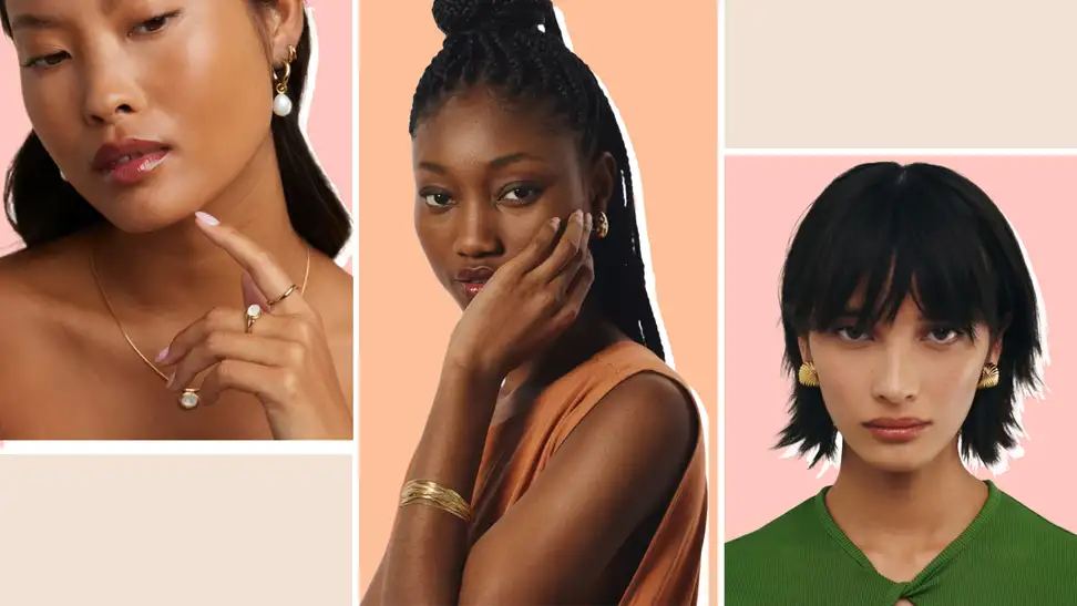 Collage of three women wearing jewelry from the best places to shop for jewelry online