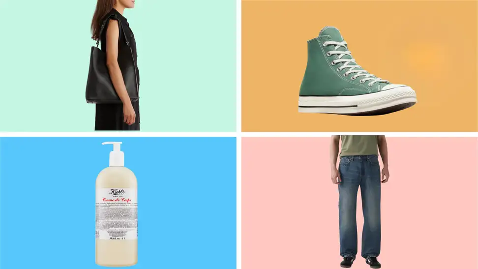 Collage of products on sale during Nordstrom Rack's Clear the Rack sale, including Kiehls, Converse, and more.