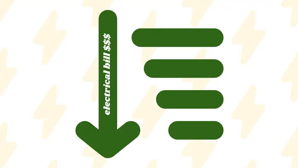 A green arrow points down on a background of lightning bolts