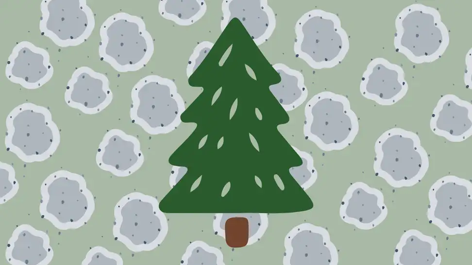 A Christmas tree with a mold background