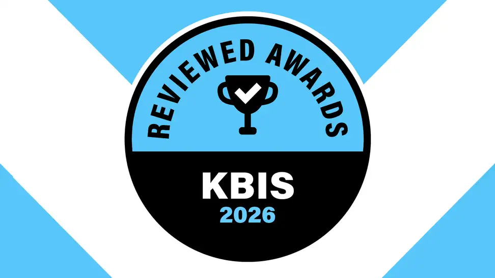 Circular badge for the Reviewed Awards: KBIS 2026 on a blue and white background
