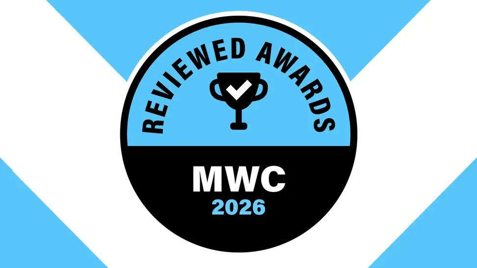Circular badge for the Reviewed Awards: Mobile World Congress 2026 on a blue and white background