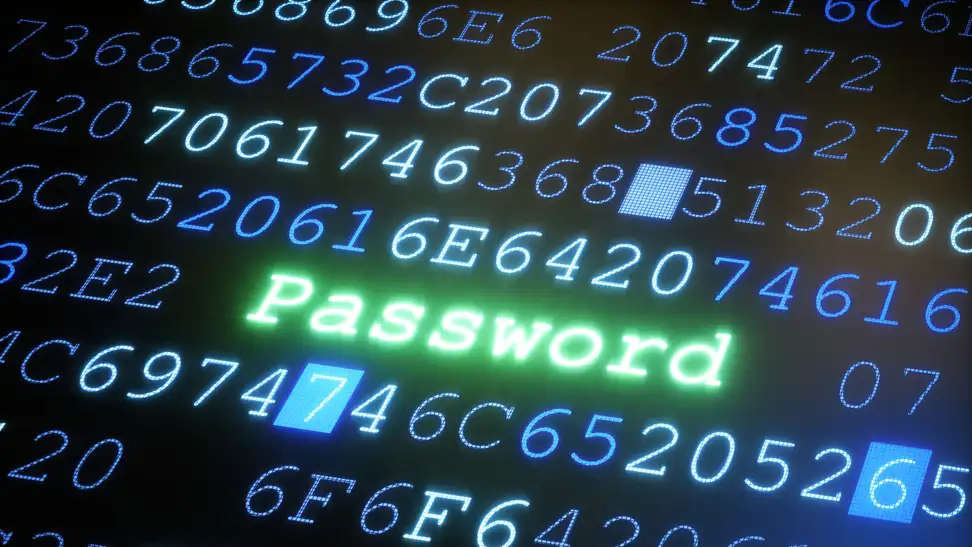 The word password in green on a dark screen with code