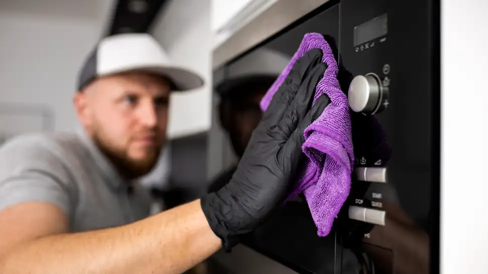 Man cleaning an oven
