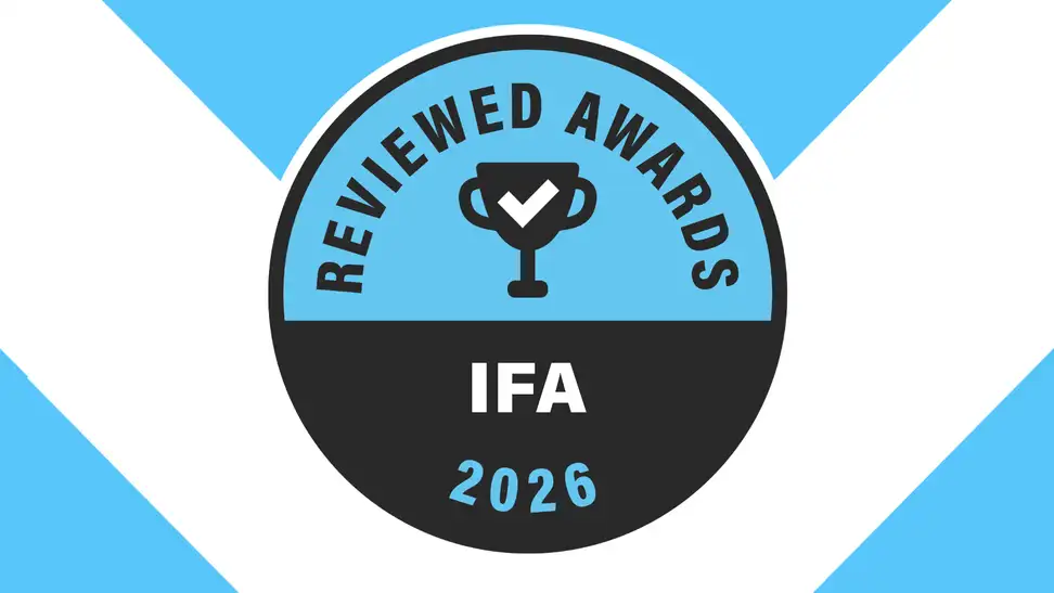 A circular Reviewed Award badge sits on a white and blue background