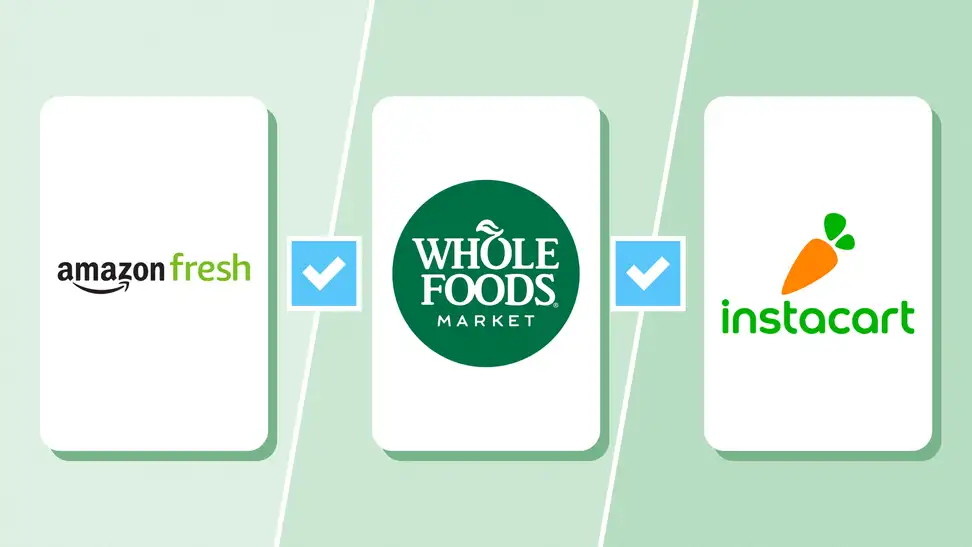 Amazon Fresh vs Whole Foods vs Instacart logos