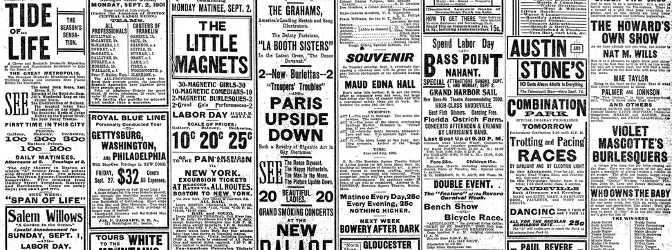 Old newspaper advertisements.