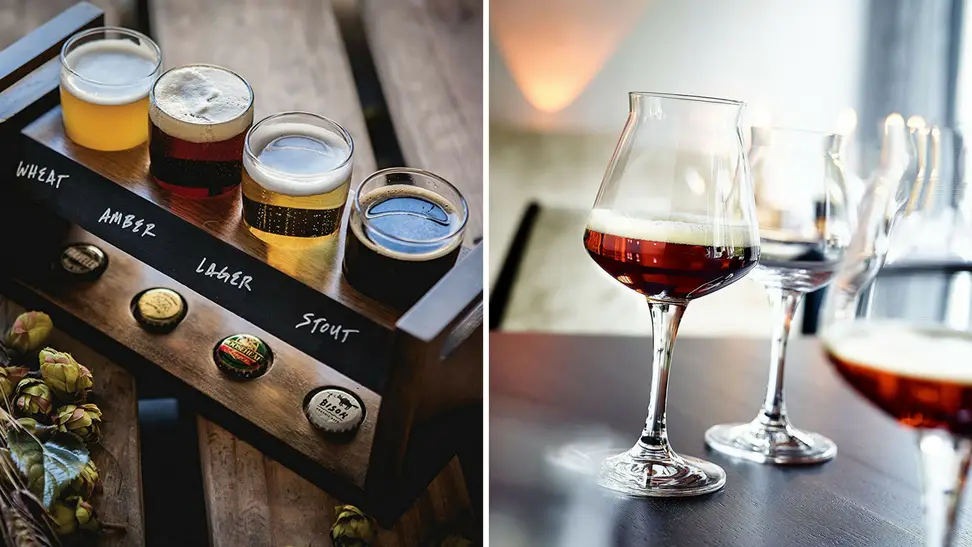 Beer flight and a beer glass