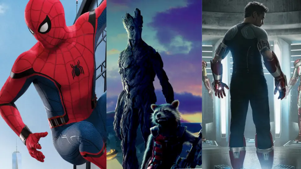 Spider-Man, Groot, Rocket, and Iron Man