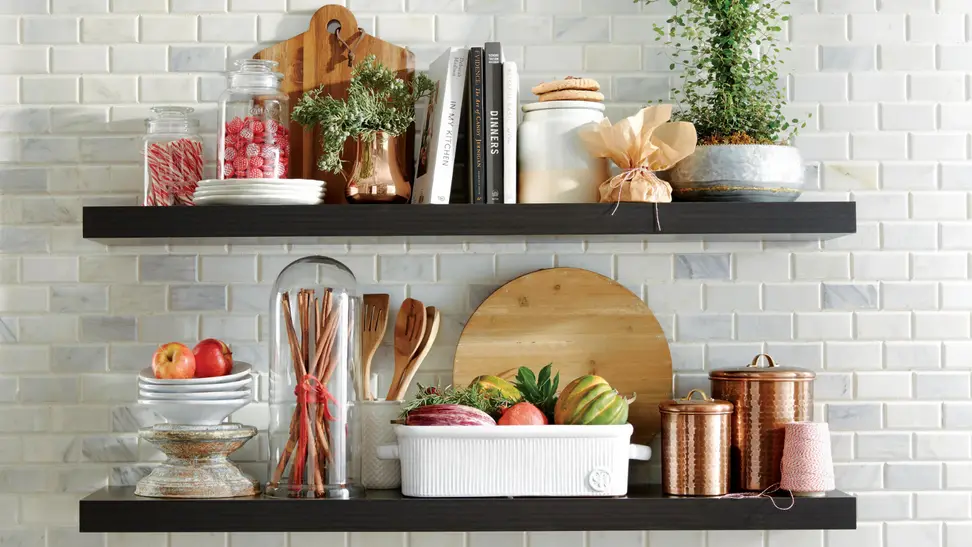 Shelves on a kitchen with decor