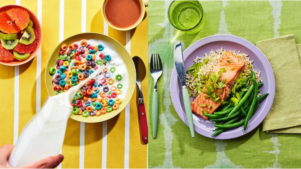 Cereal meal and a fish and rice meal.