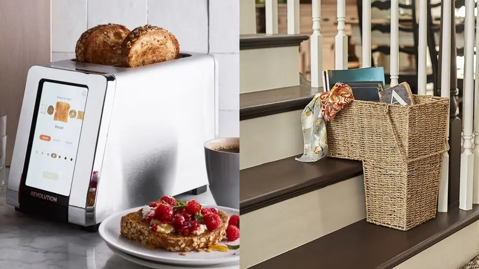 a digital toaster and stair basket